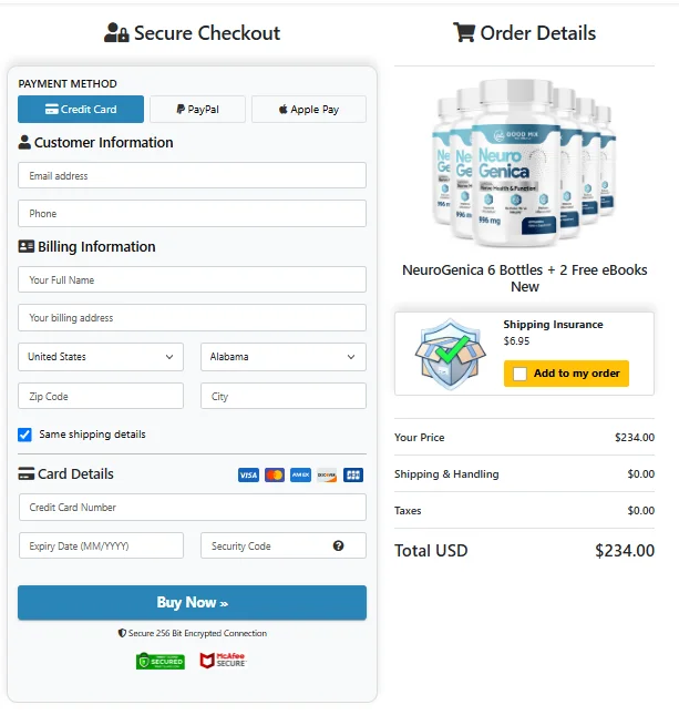 NeuroGenica Secured Order Page